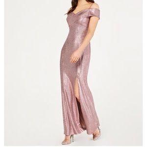 Rosé Cold-Shoulder Foil Gown Formal Dress Sz.10